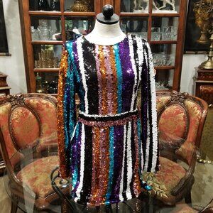 Club L London Sequin Striped Long Sleeve Dress